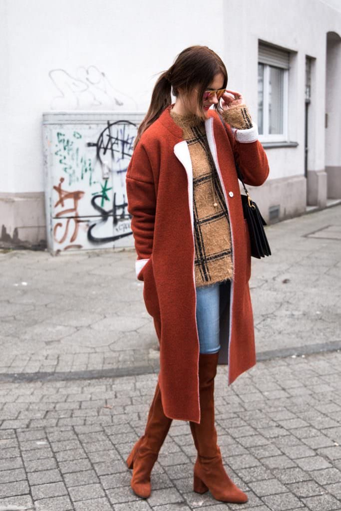 Overknee Stiefel in Rostrot, Aviator Sonnenbrille & Chloé Faye
